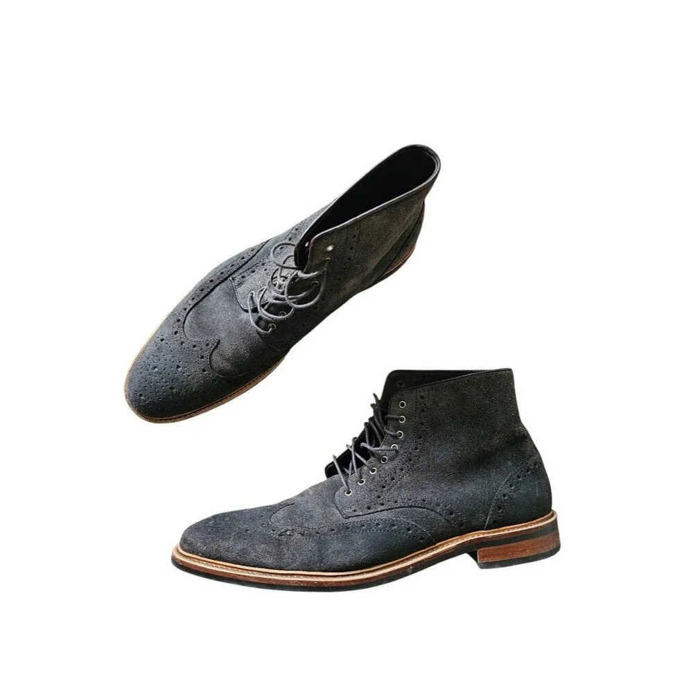 Gordon Rush Dark Gray Suede Wingtip Oxford Classic Boots Size 11